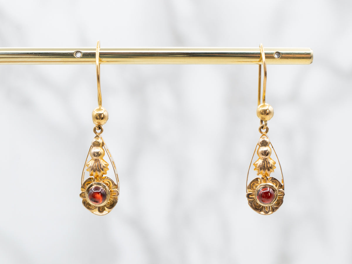 Ornate Garnet Cabochon Drop Earrings
