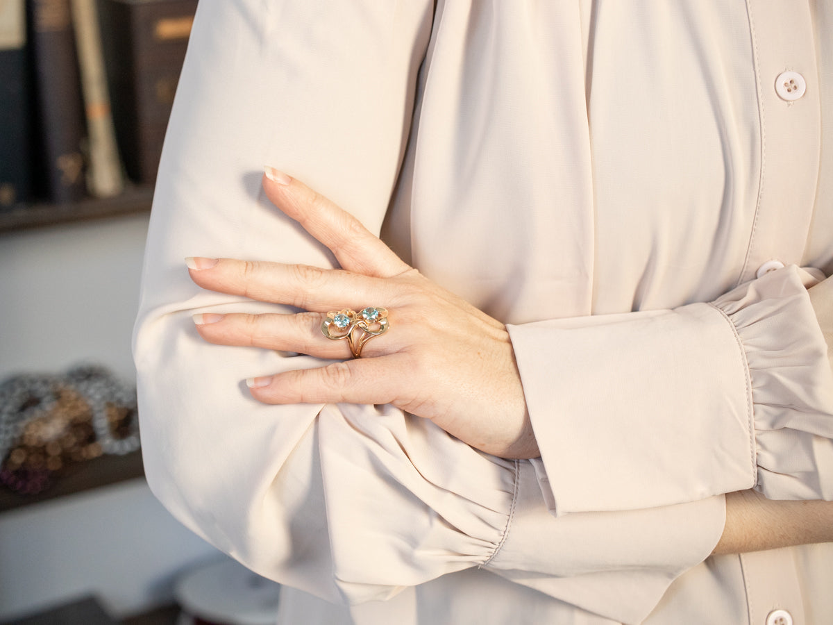 Modernist Blue Zircon Sweetheart Ring