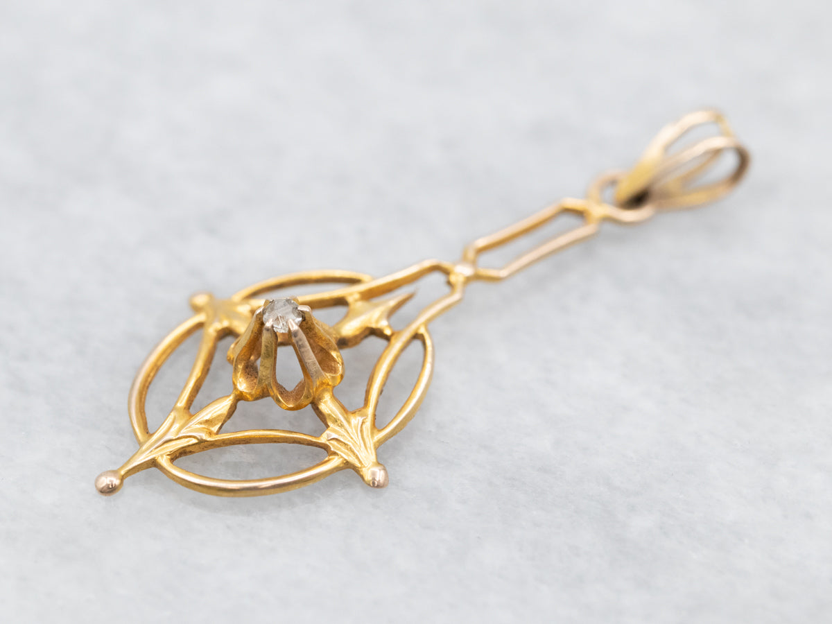 Art Nouveau Diamond Buttercup Lavalier Pendant