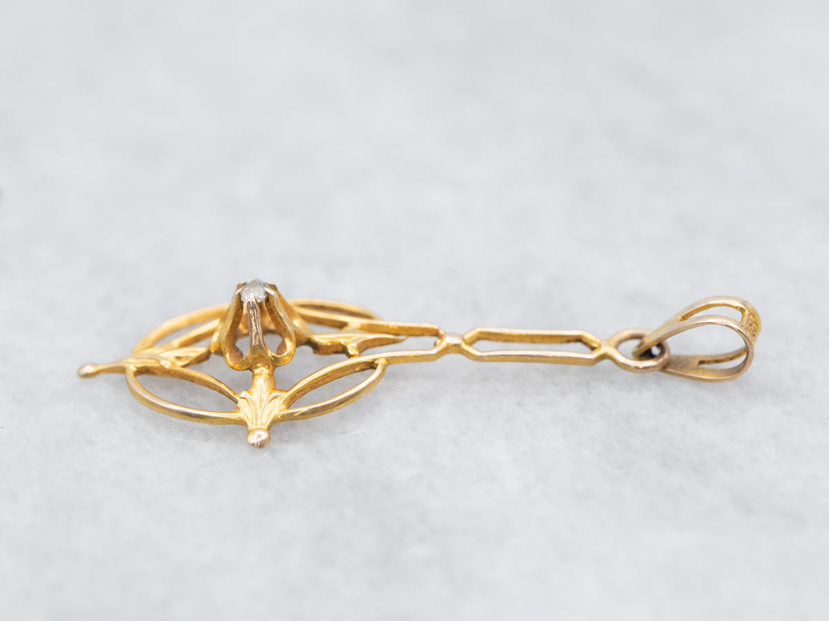 Art Nouveau Diamond Buttercup Lavalier Pendant