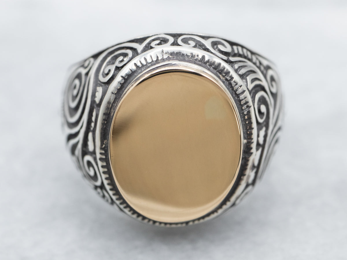 Bold Sterling Silver and Gold Signet Ring