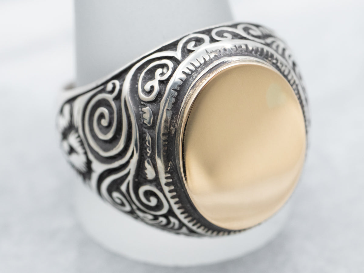Bold Sterling Silver and Gold Signet Ring