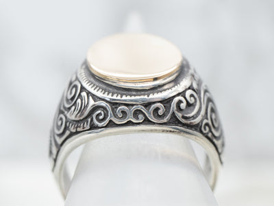 Bold Sterling Silver and Gold Signet Ring