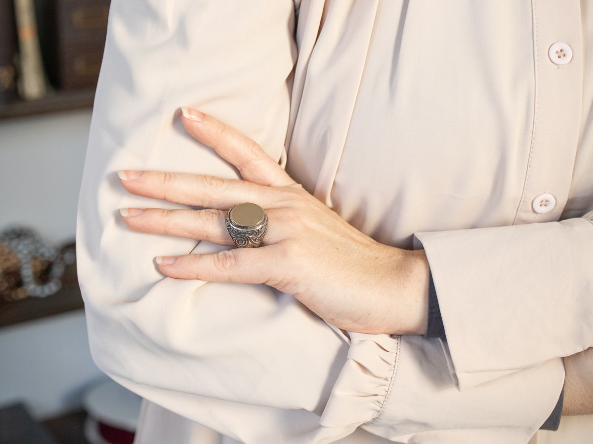 Bold Sterling Silver and Gold Signet Ring