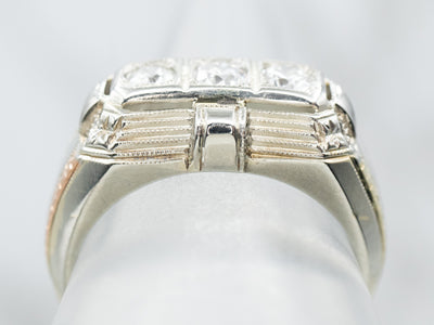 Tri-Color Gold Art Deco Three Stone Diamond Ring