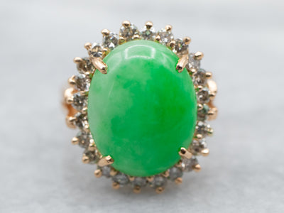 Vintage Jadeite and Diamond Halo Ring