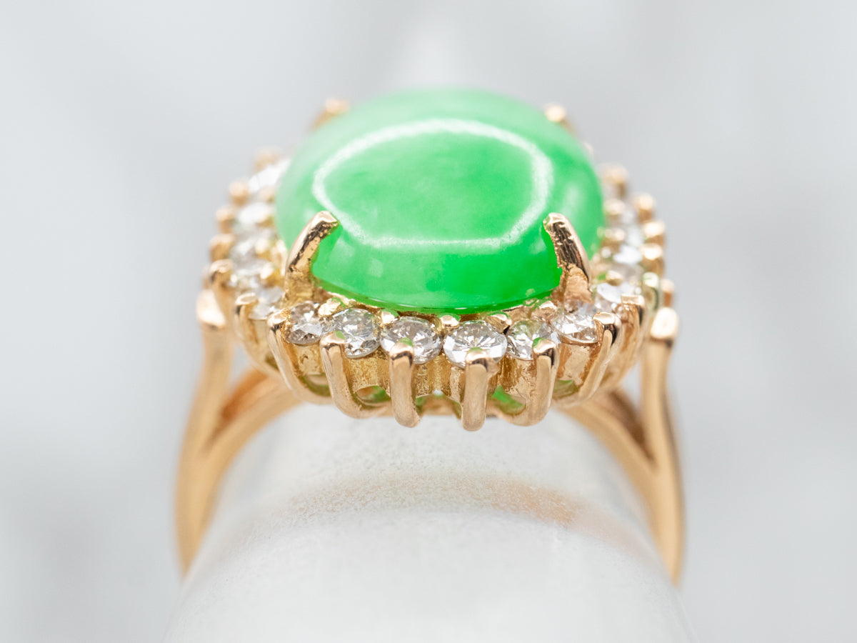 Vintage Jadeite and Diamond Halo Ring