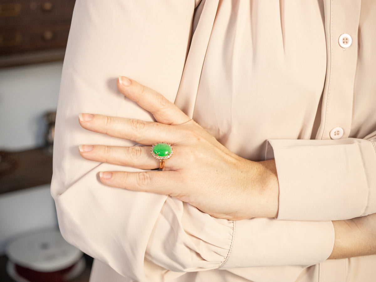 Vintage Jadeite and Diamond Halo Ring