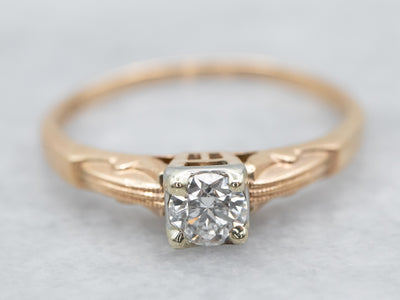 Two Toned Gold Vintage Diamond Solitaire Engagement Ring