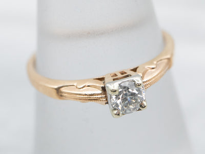 Two Toned Gold Vintage Diamond Solitaire Engagement Ring