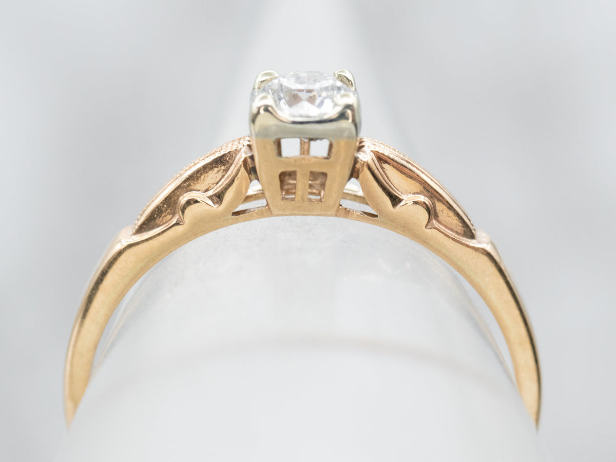 Two Toned Gold Vintage Diamond Solitaire Engagement Ring