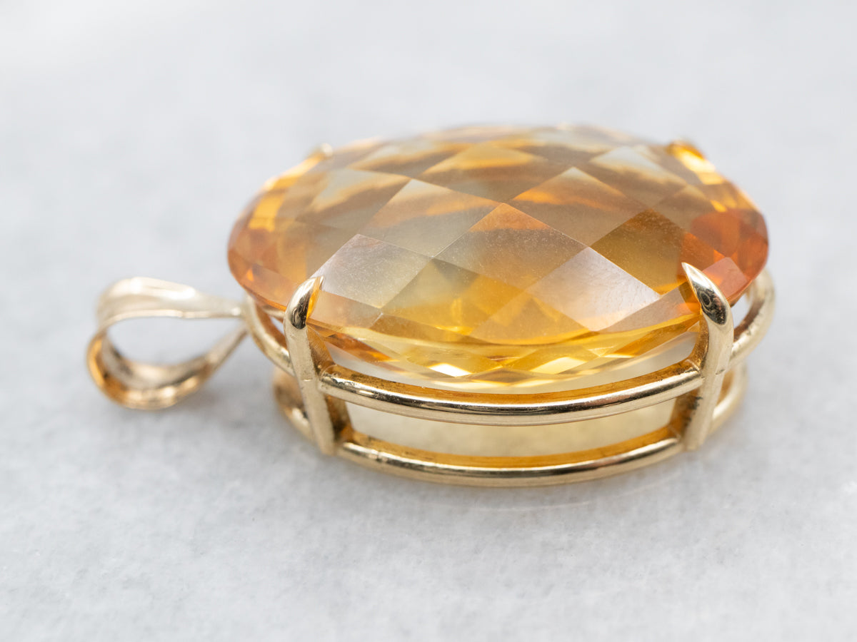 Bold Citrine and Gold Solitaire Pendant