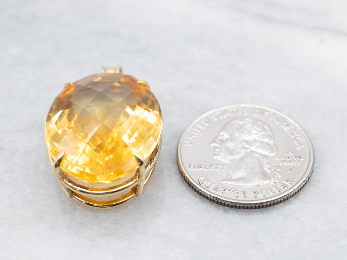 Bold Citrine and Gold Solitaire Pendant
