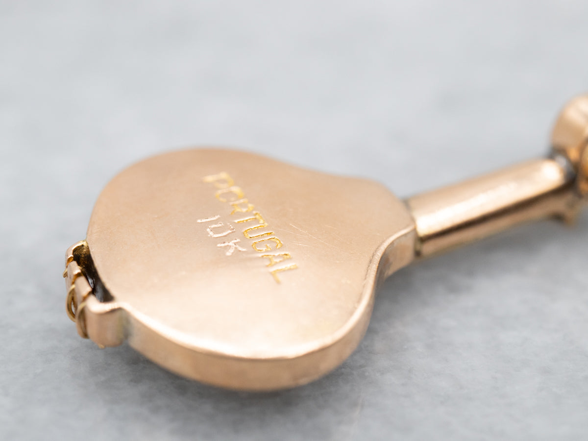 Ornate Black  Enamel and Gold Mandolin Charm