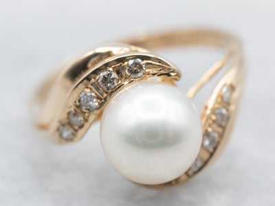 Vintage Gold Pearl and Diamond Bypass Ring