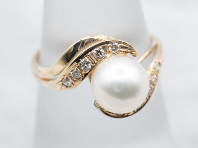 Vintage Gold Pearl and Diamond Bypass Ring