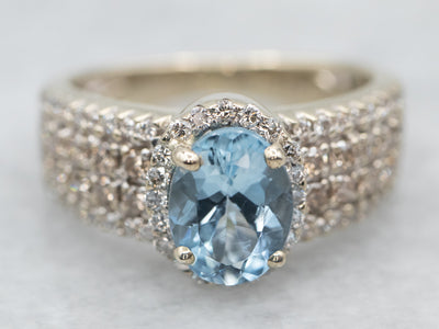 Aquamarine and Champagne Diamond Halo Ring