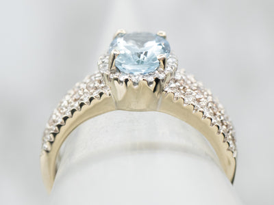 Aquamarine and Champagne Diamond Halo Ring