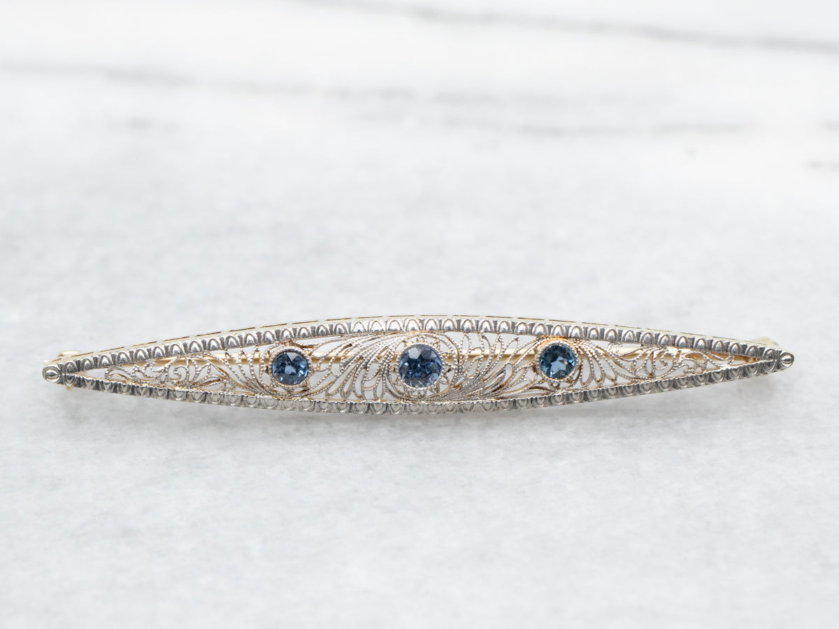 Art Deco Sapphire Filigree Brooch