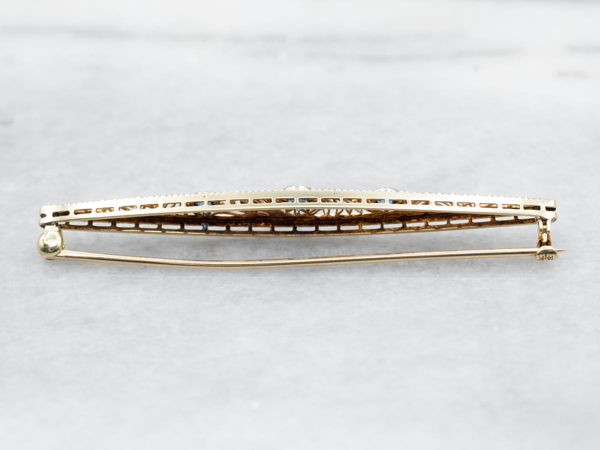 Art Deco Sapphire Filigree Brooch