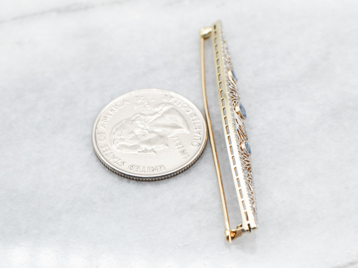 Art Deco Sapphire Filigree Brooch