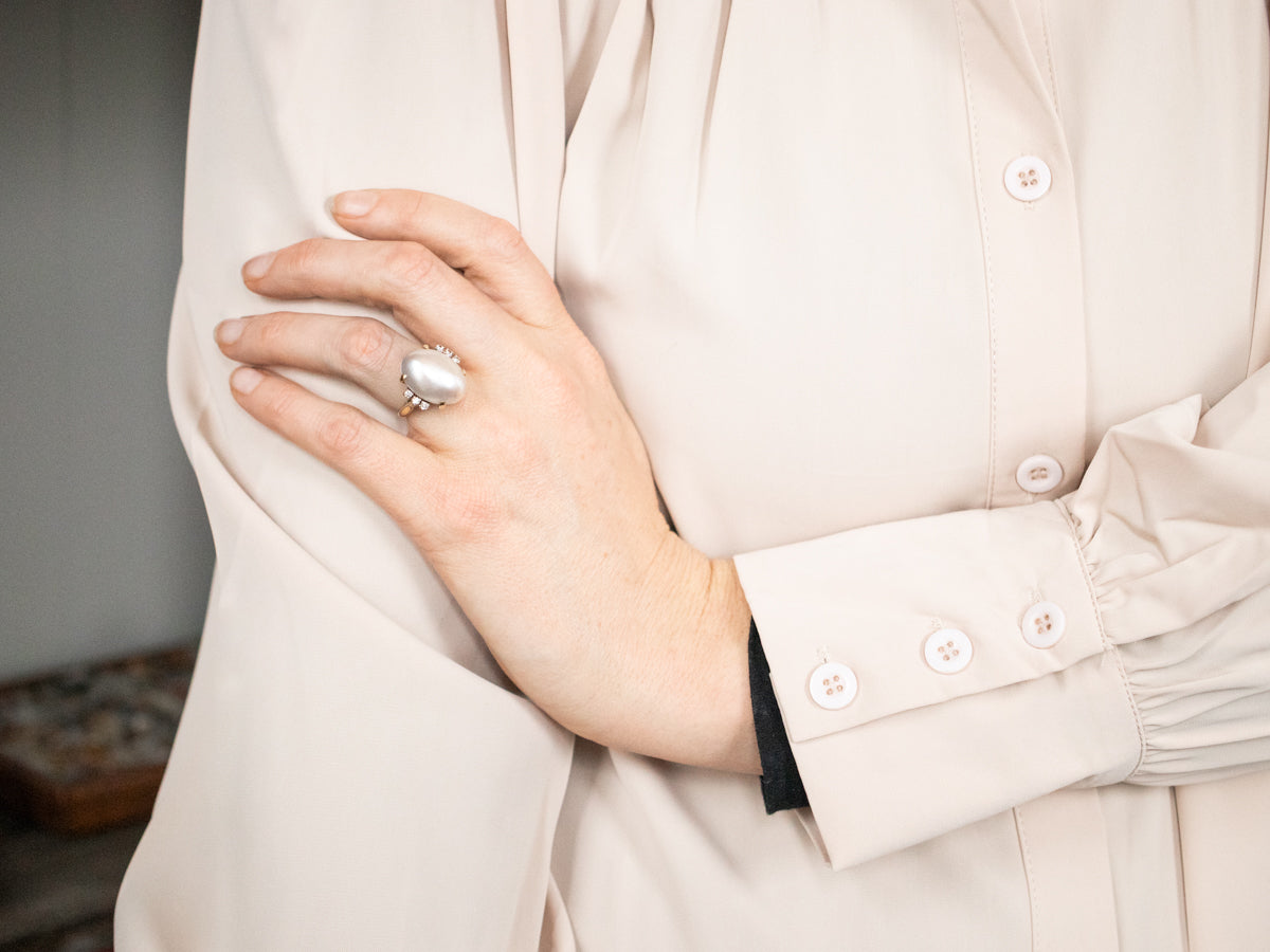 Vintage Mabe Pearl and Diamond Cocktail Ring
