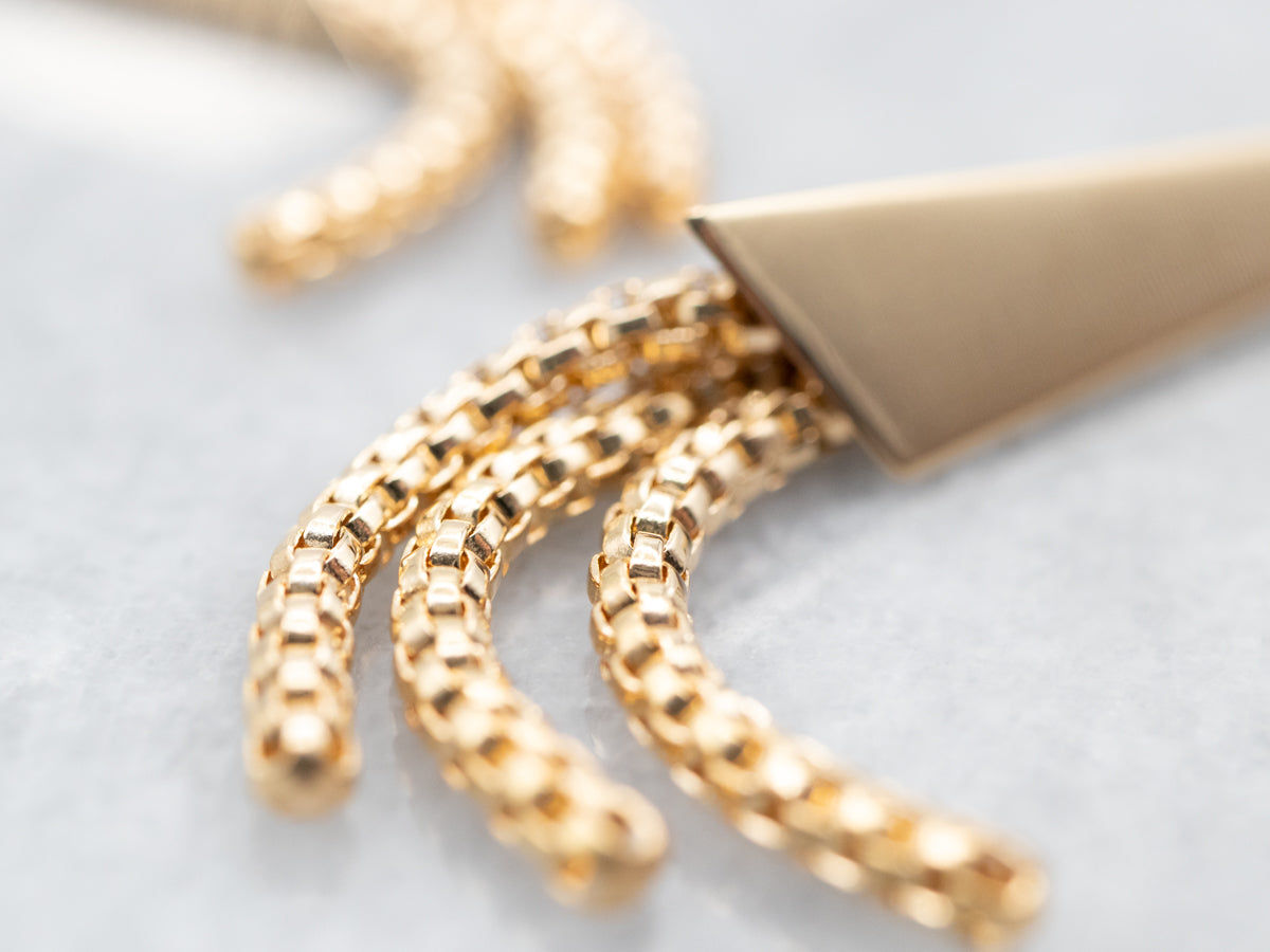 Modernist Yellow Gold Box Tassel Link Drop Earrings