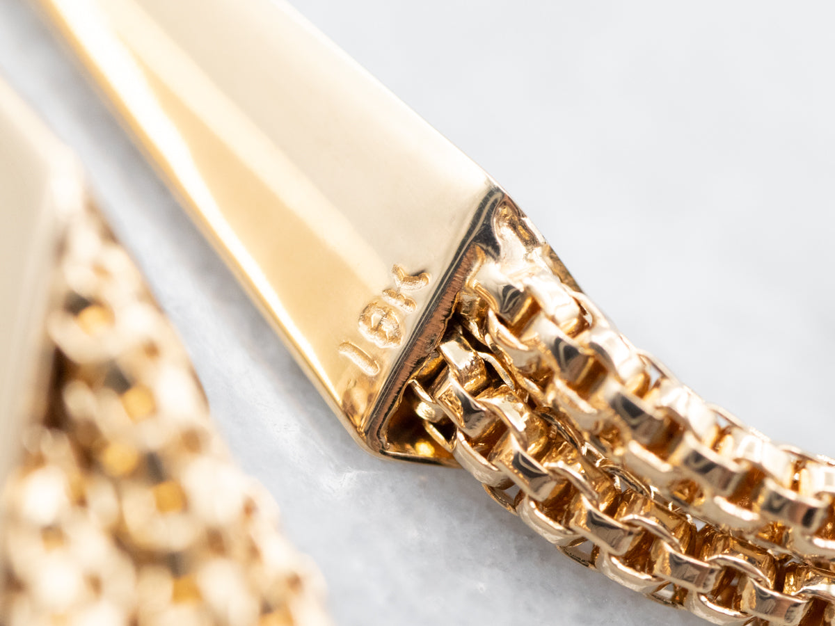 Modernist Yellow Gold Box Tassel Link Drop Earrings