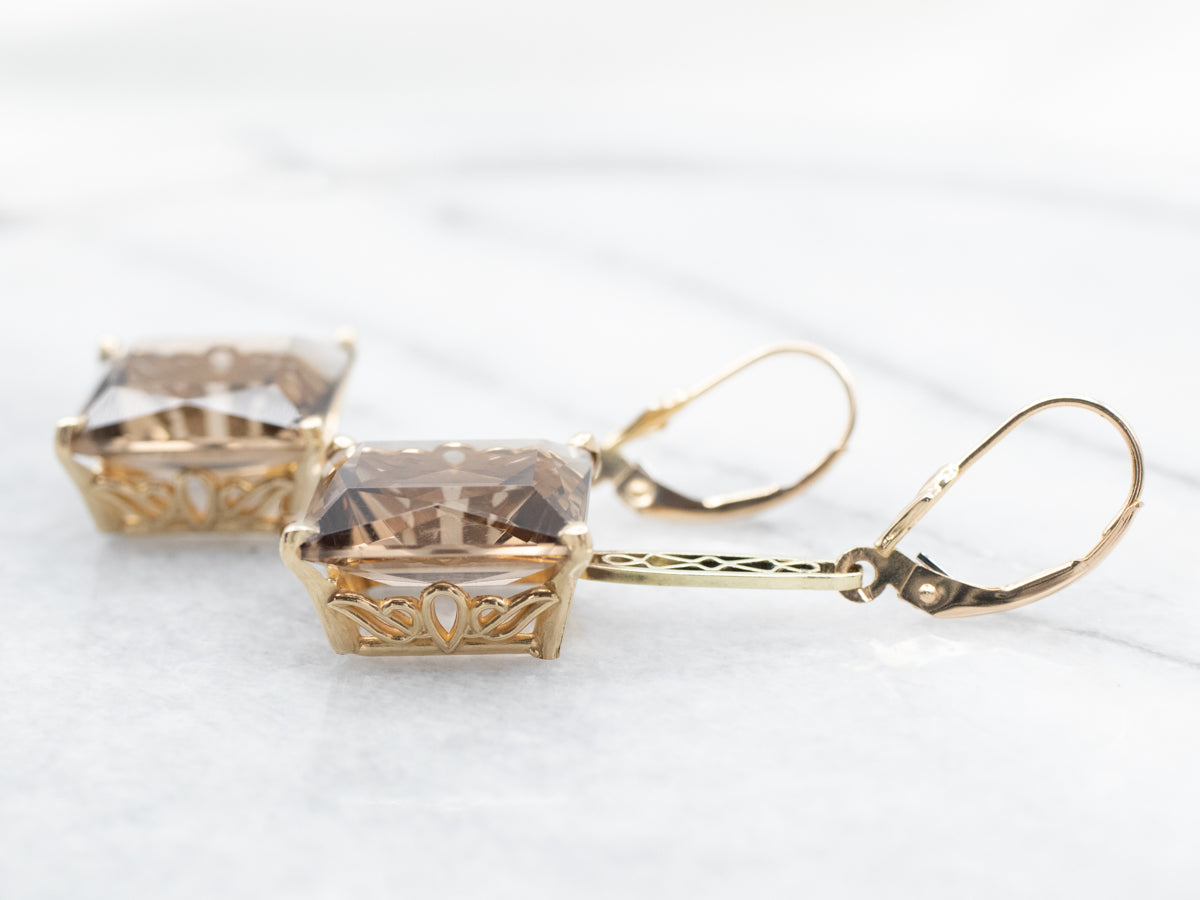 Gold Smoky Quartz Drop Earrings