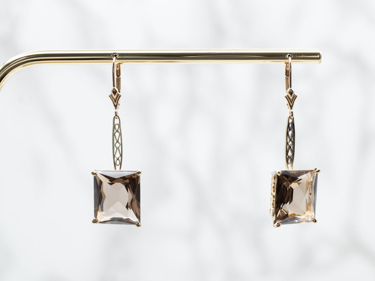 Gold Smoky Quartz Drop Earrings