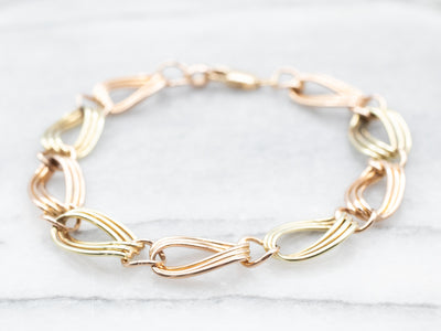 Two Toned Gold Fancy Curb Chain Bracelet