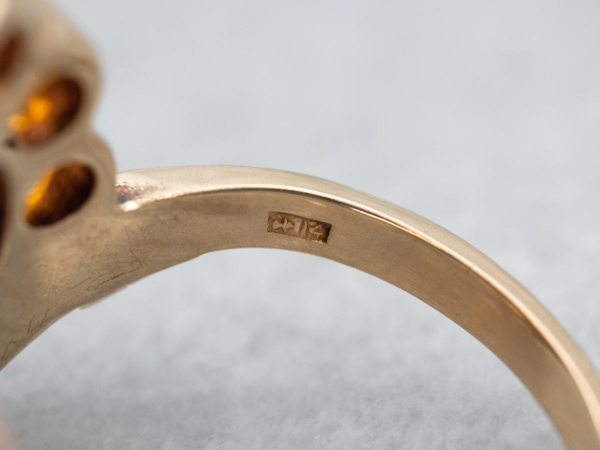 Retro Era Garnet and Citrine Statement Ring