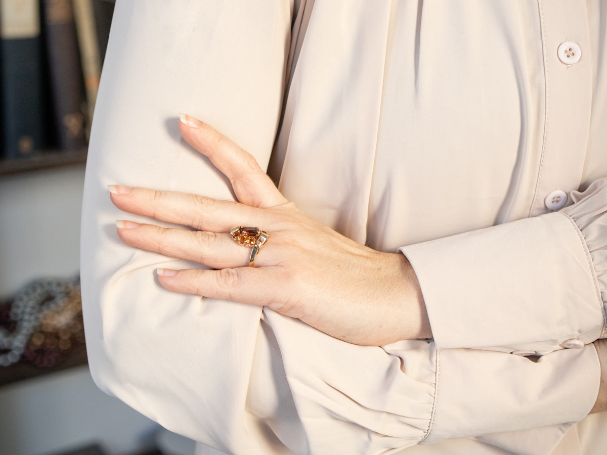 Retro Era Garnet and Citrine Statement Ring