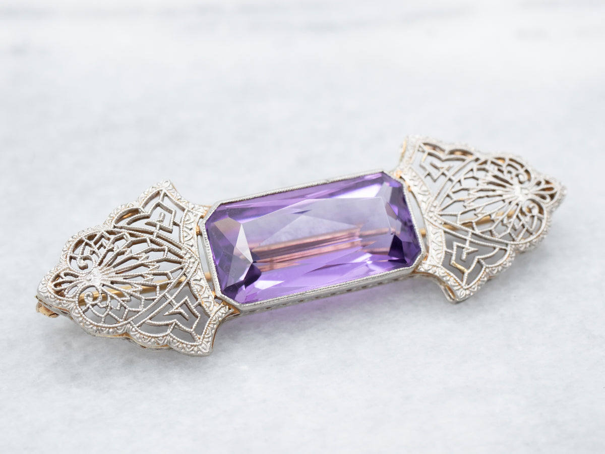 Art Deco Amethyst Filigree Brooch