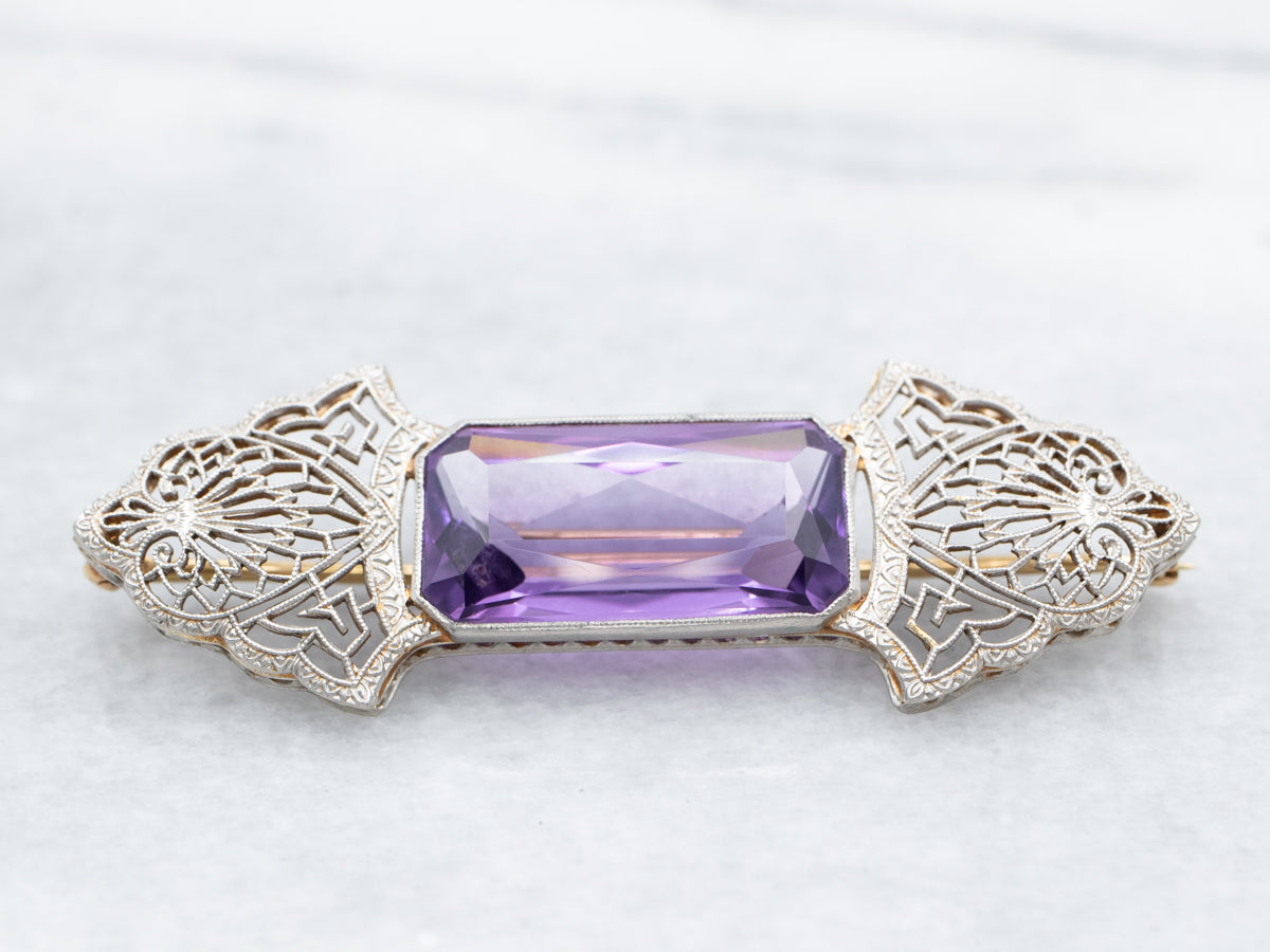 Art Deco Amethyst Filigree Brooch