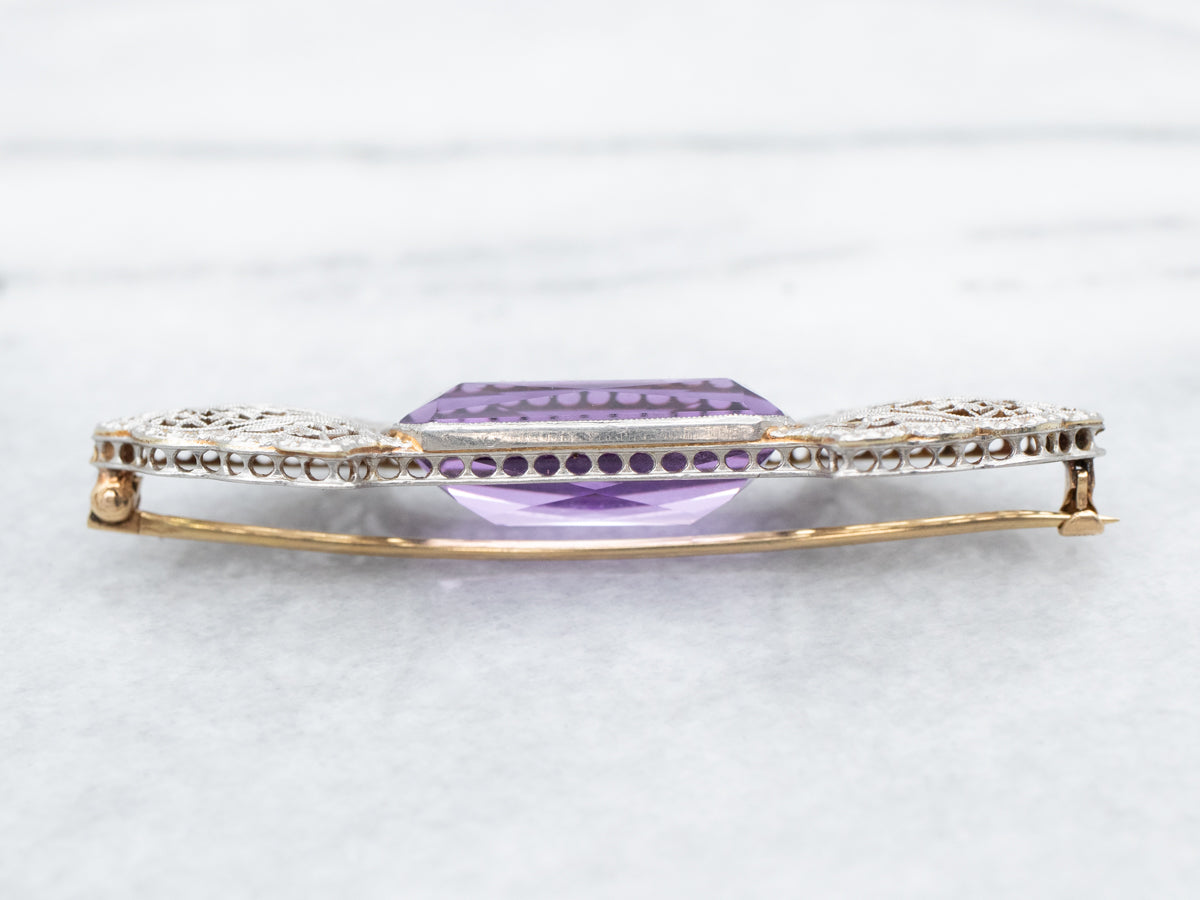 Art Deco Amethyst Filigree Brooch