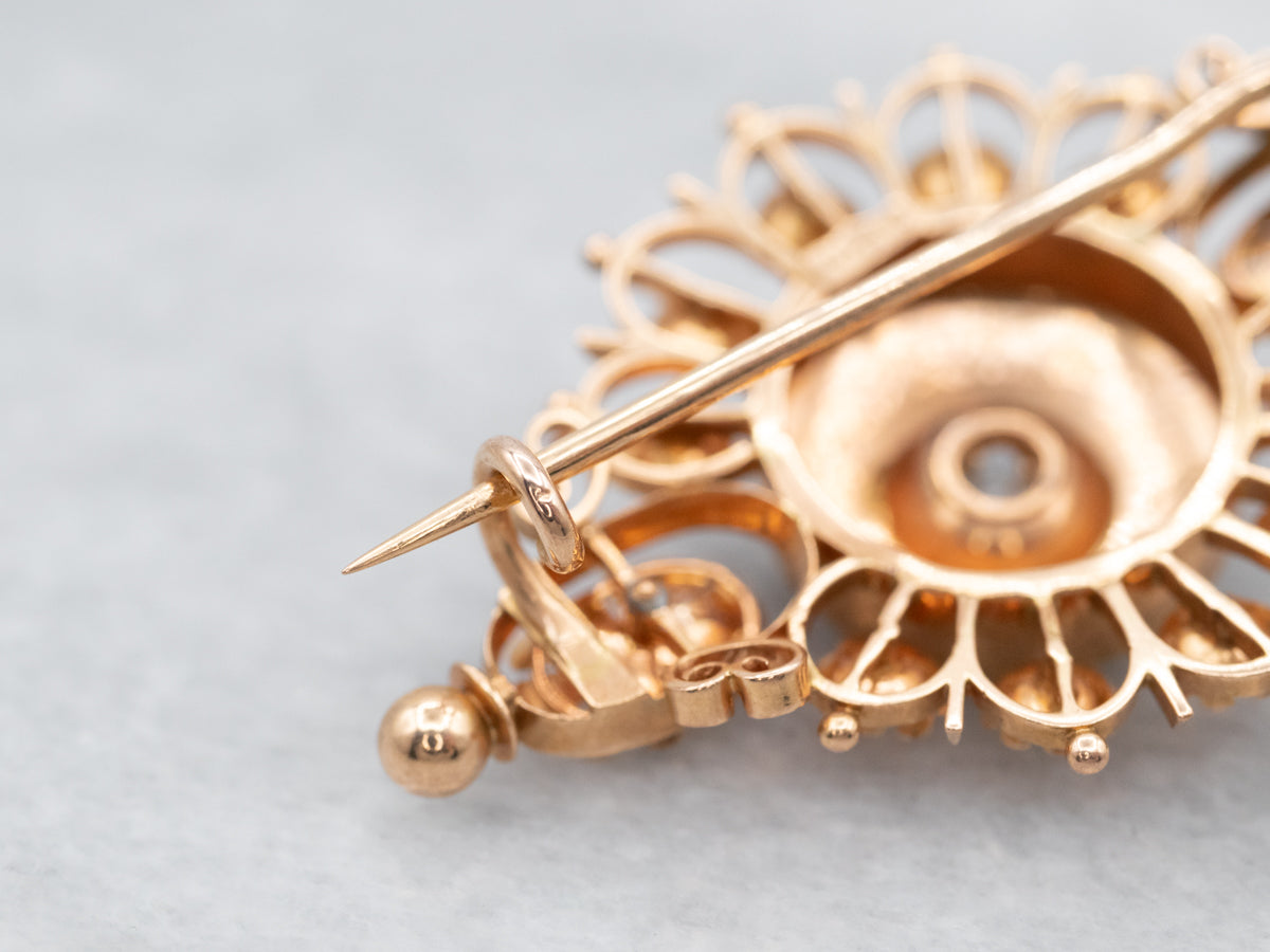 Floral Old Mine Cut Diamond and Seed Pearl Brooch