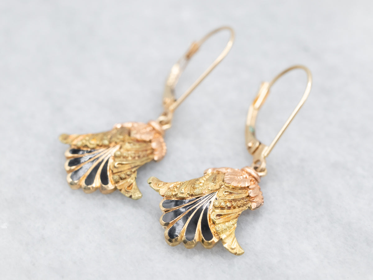 Ornate Black Enamel Drop Earrings