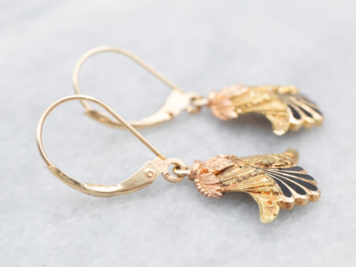 Ornate Black Enamel Drop Earrings