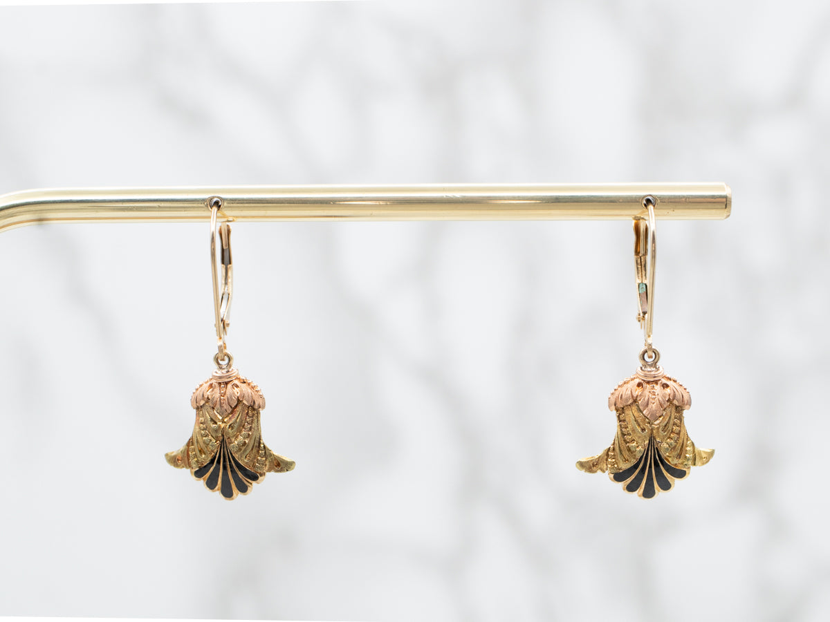 Ornate Black Enamel Drop Earrings
