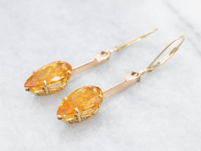 Floral Citrine Gold Bar Drop Earrings