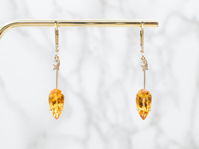 Floral Citrine Gold Bar Drop Earrings