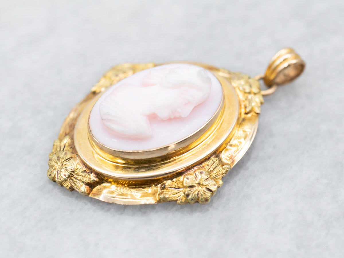 Mid Century Pink Cameo Floral Pendant