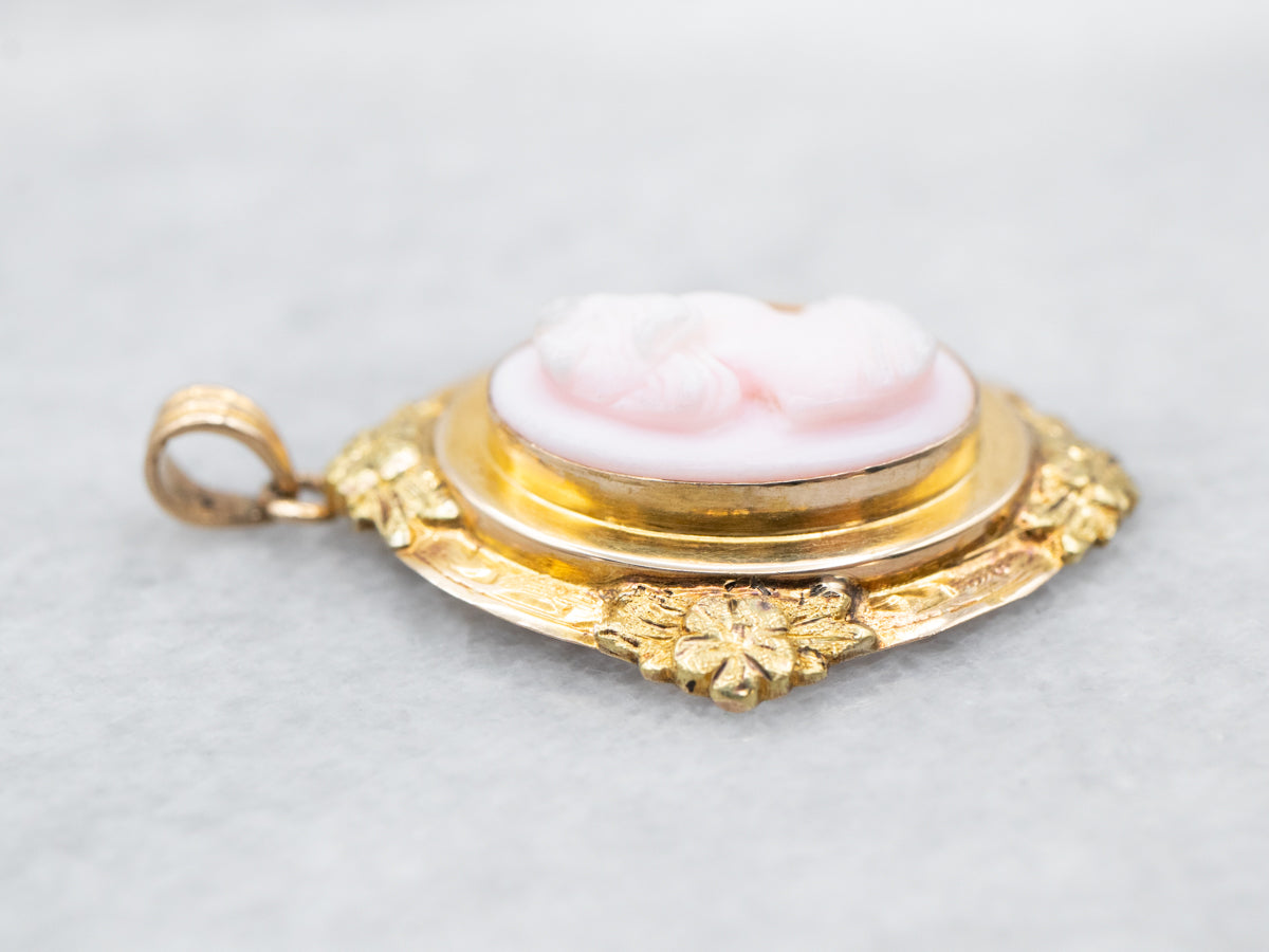 Mid Century Pink Cameo Floral Pendant