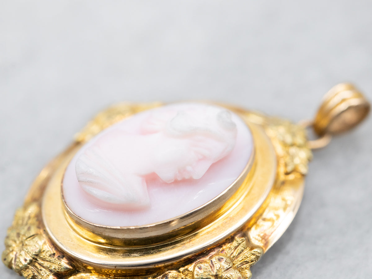 Mid Century Pink Cameo Floral Pendant