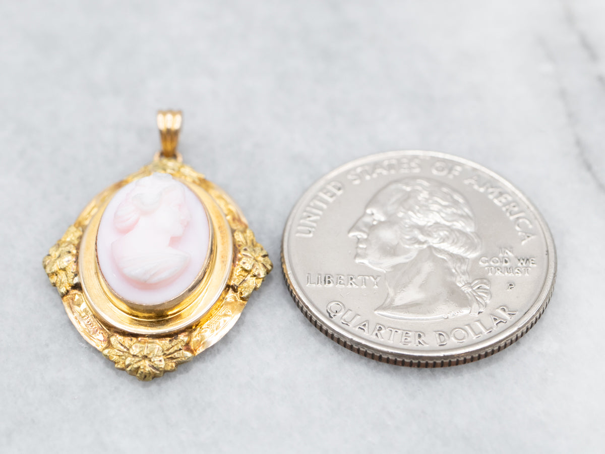 Mid Century Pink Cameo Floral Pendant