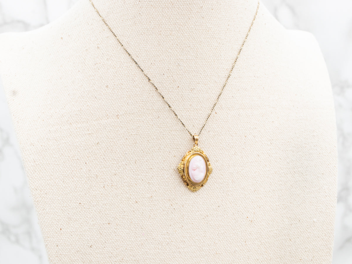 Mid Century Pink Cameo Floral Pendant