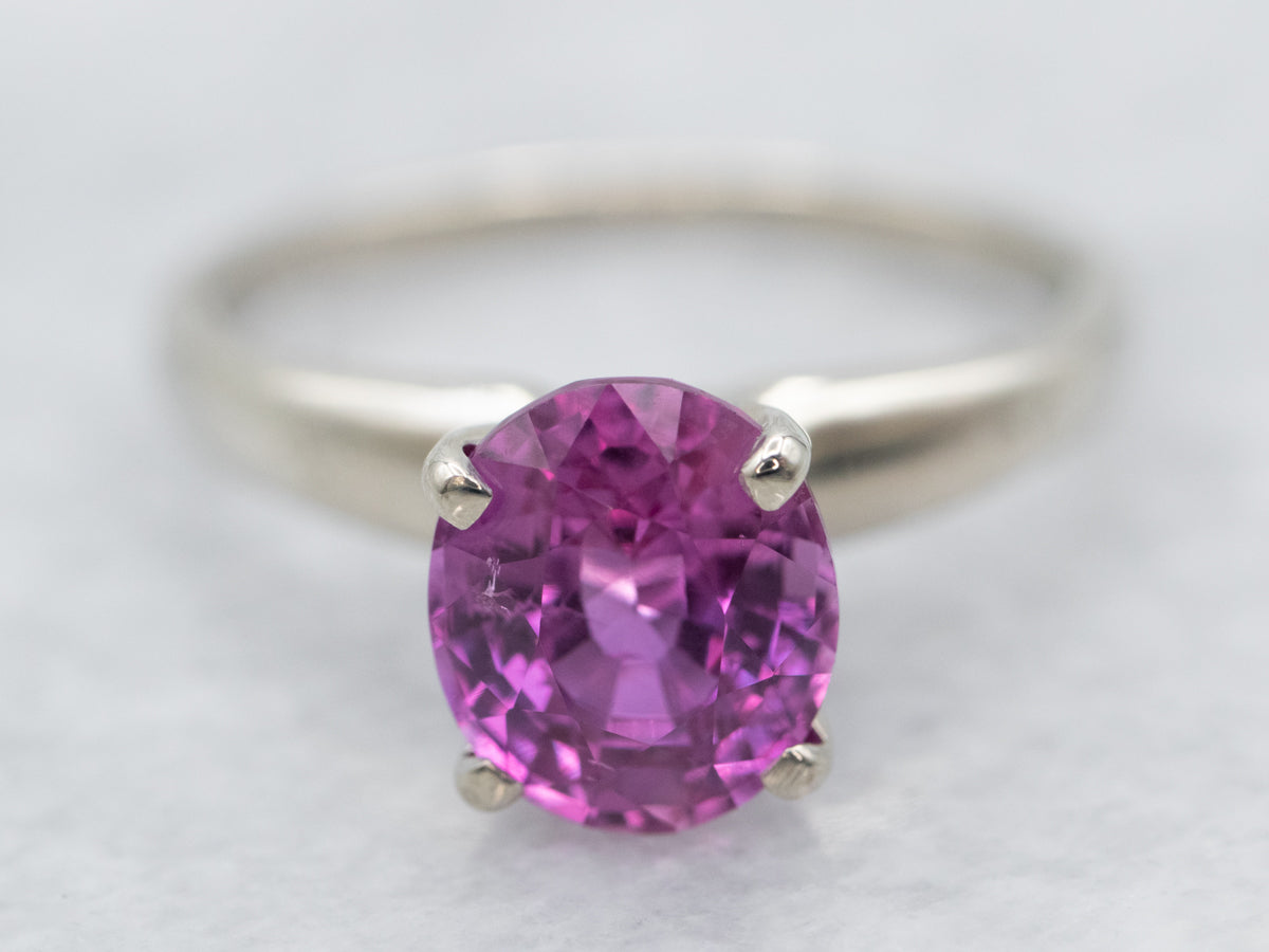 Modern French 14K Fuchsia Pink Gold Three Stone White Sapphire Diamond  Engagement Ring Wedding Band Set R140S-14KPGDWS | Art Masters Jewelry