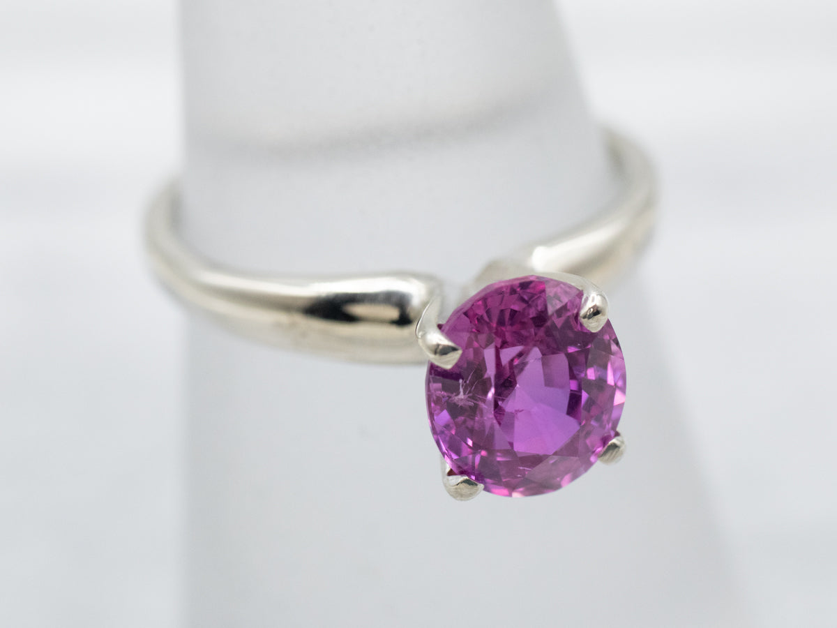 Pink Sapphire Solitaire Ring in White Gold