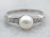 Knife Edge Shoulder Pearl and Diamond Accent Ring